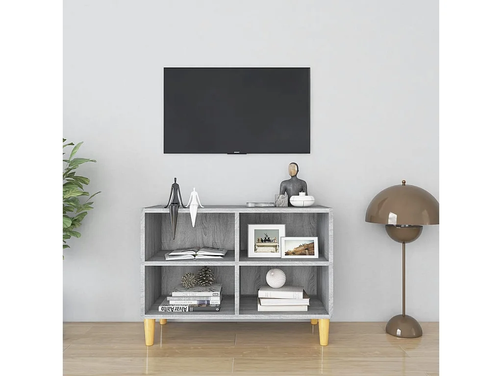 Meuble étagère avec pieds en bois massif Sonoma gris 69,5x30x50