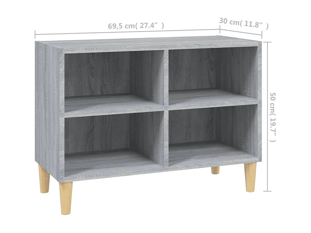 Meuble étagère avec pieds en bois massif Sonoma gris 69,5x30x50