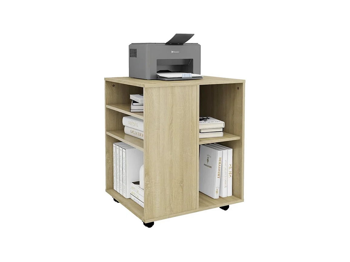 Petit meuble de rangement sur roulettes Burok 60cm – Discret et pratique-Couleur Chêne clair