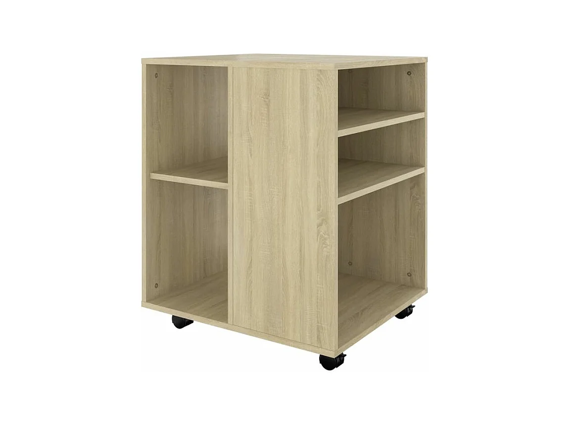 Petit meuble de rangement sur roulettes Burok 60cm – Discret et pratique-Couleur Chêne clair