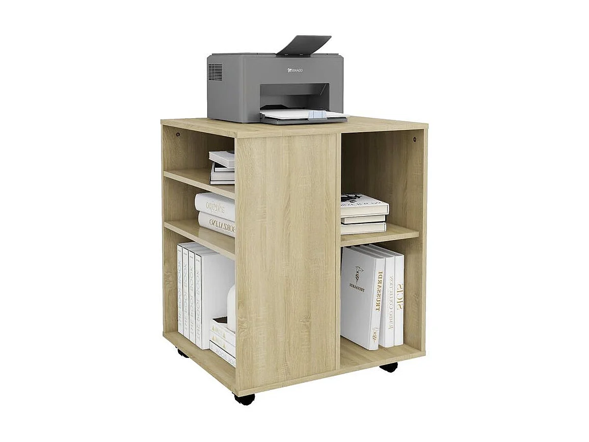 Petit meuble de rangement sur roulettes Burok 60cm – Discret et pratique-Couleur Chêne clair