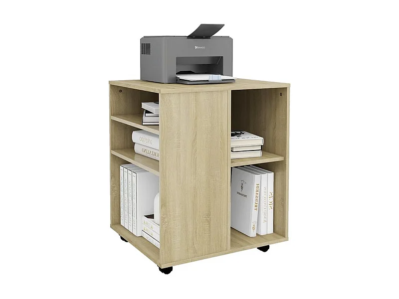 Petit meuble de rangement sur roulettes Burok 60cm – Discret et pratique-Couleur Chêne clair