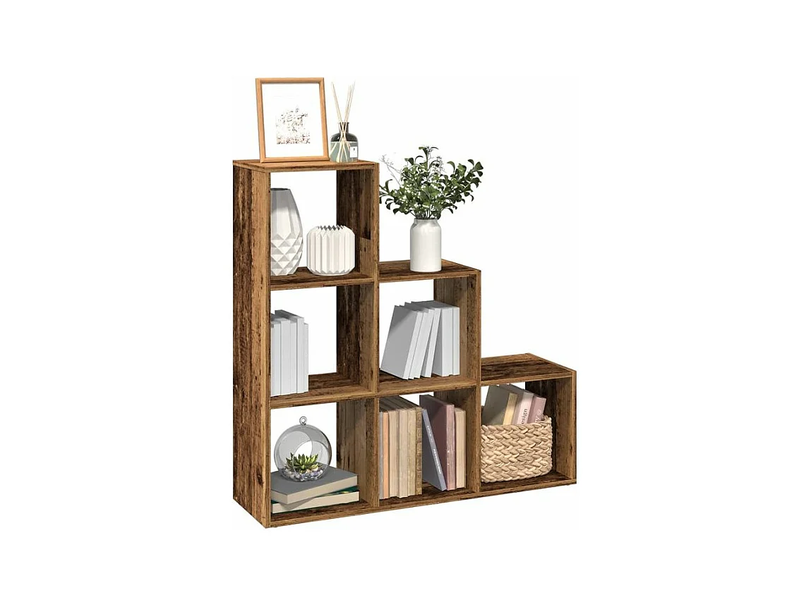 Étagère bibliothèque escalier 3 niveaux Kato 99cm - 6 niches-Couleur Marron clair