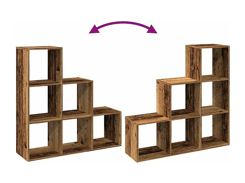 Étagère bibliothèque escalier 3 niveaux Kato 99cm - 6 niches-Couleur Marron clair