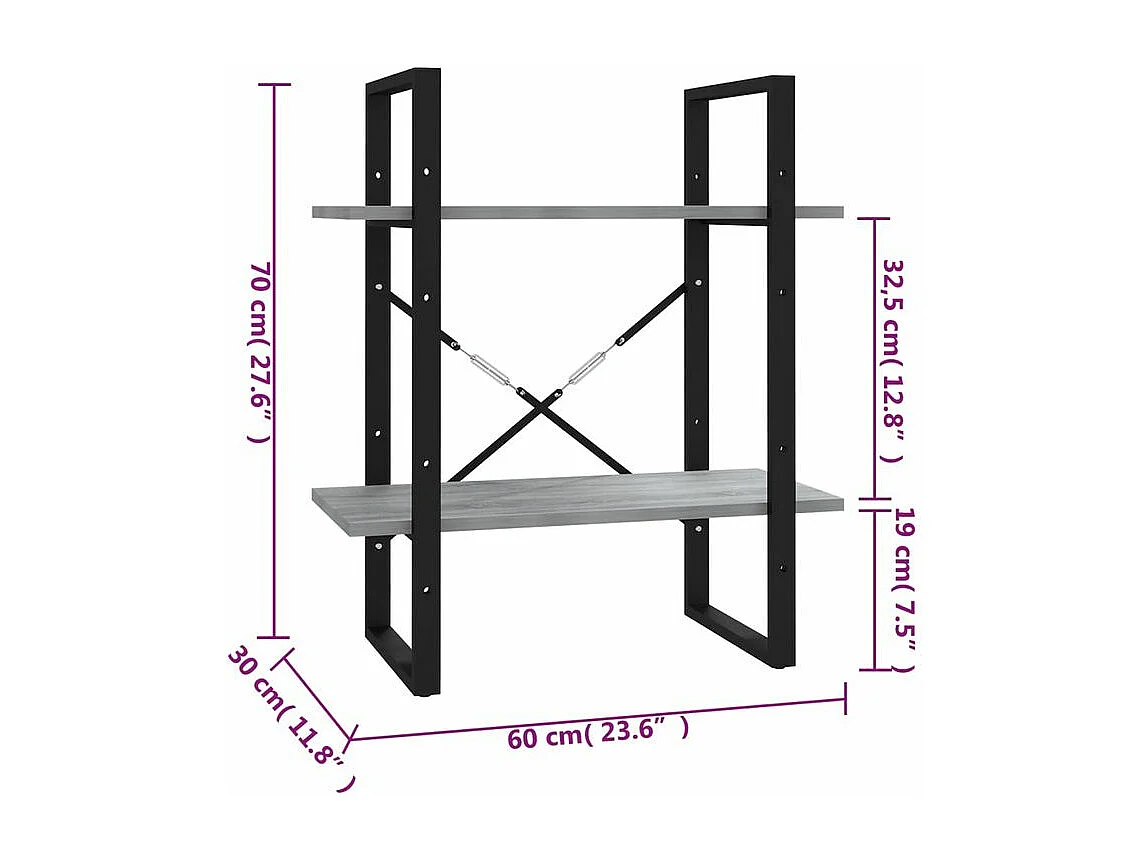 Petite étagère style industriel Loza 60cm-Couleur Chêne gris