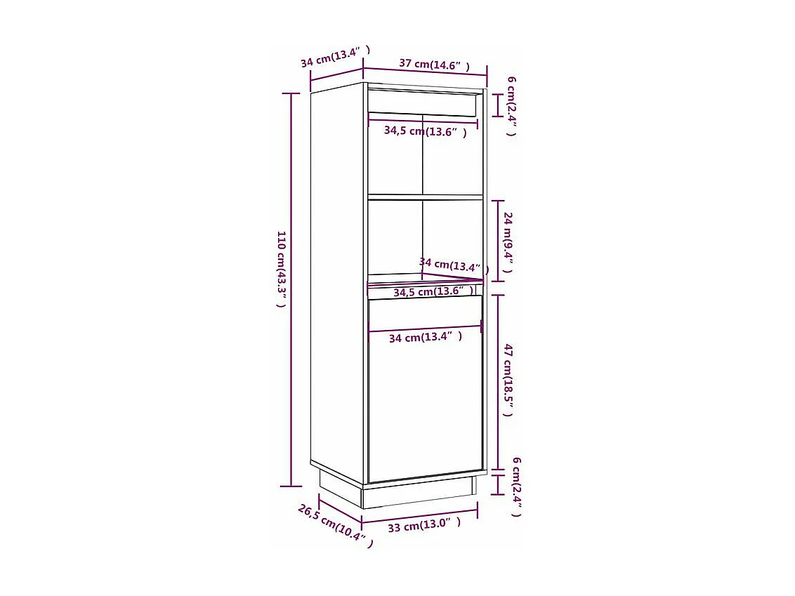 Meuble de rangement 1 porte 1 étagère Loupia 37cm - Bois pin massif-Couleur Marron