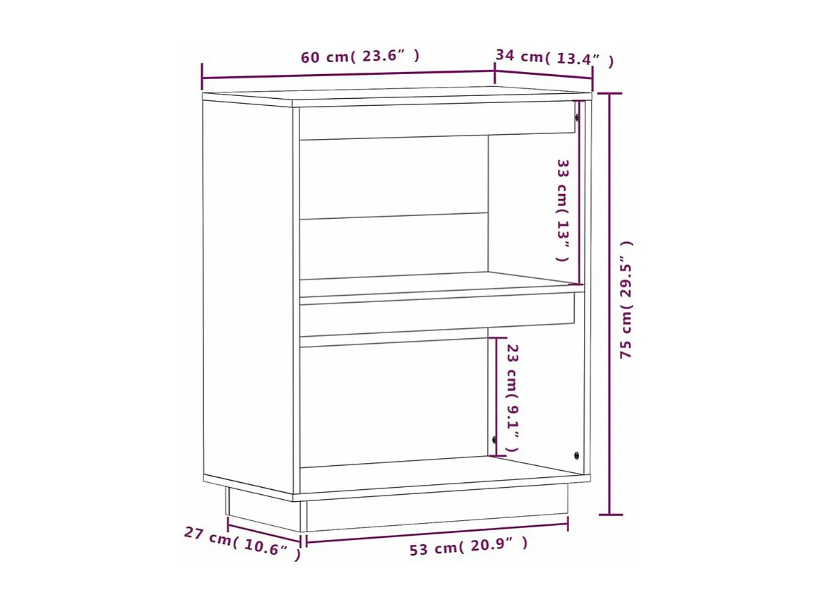Petite étagère en bois massif de pin – Collection Vizion-Couleur Marron