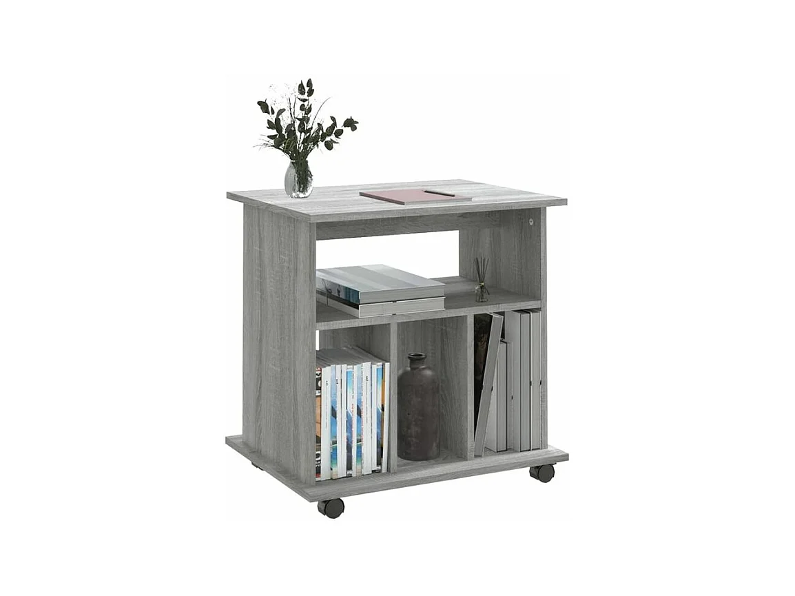 Petit meuble étagère à roulettes Ruka 60cm - Fonctionnel et moderne-Couleur Chêne gris