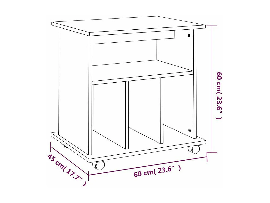 Petit meuble étagère à roulettes Ruka 60cm - Fonctionnel et moderne-Couleur Chêne gris