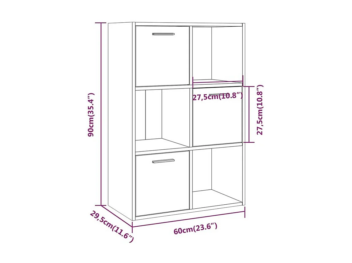 Meuble de rangement Doka 60cm - 3 niches 3 portes-Couleur Chêne gris