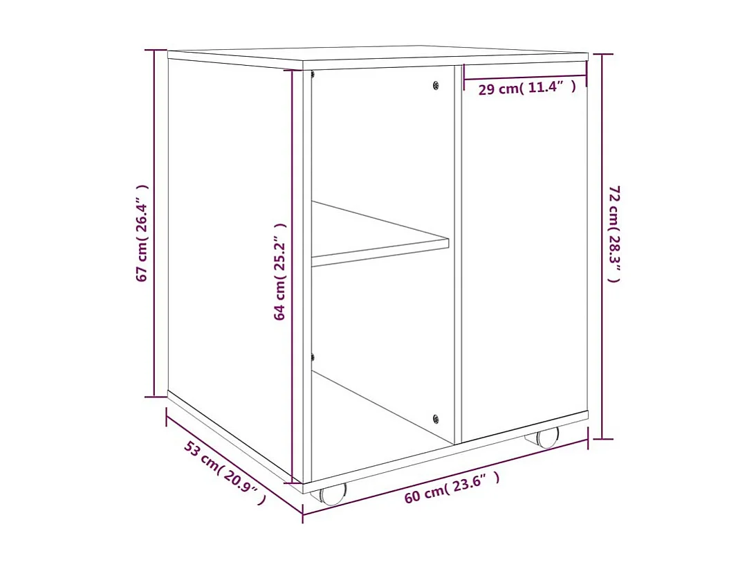 Petit meuble de rangement sur roulettes Burok 60cm – Discret et pratique-Couleur Noyer