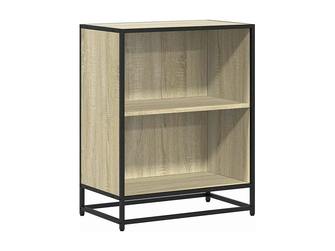 Petite étagère bibliothèque 2 niveaux Kalvani - Bois et metal noir-Couleur Chêne clair-Largeur 60 cm