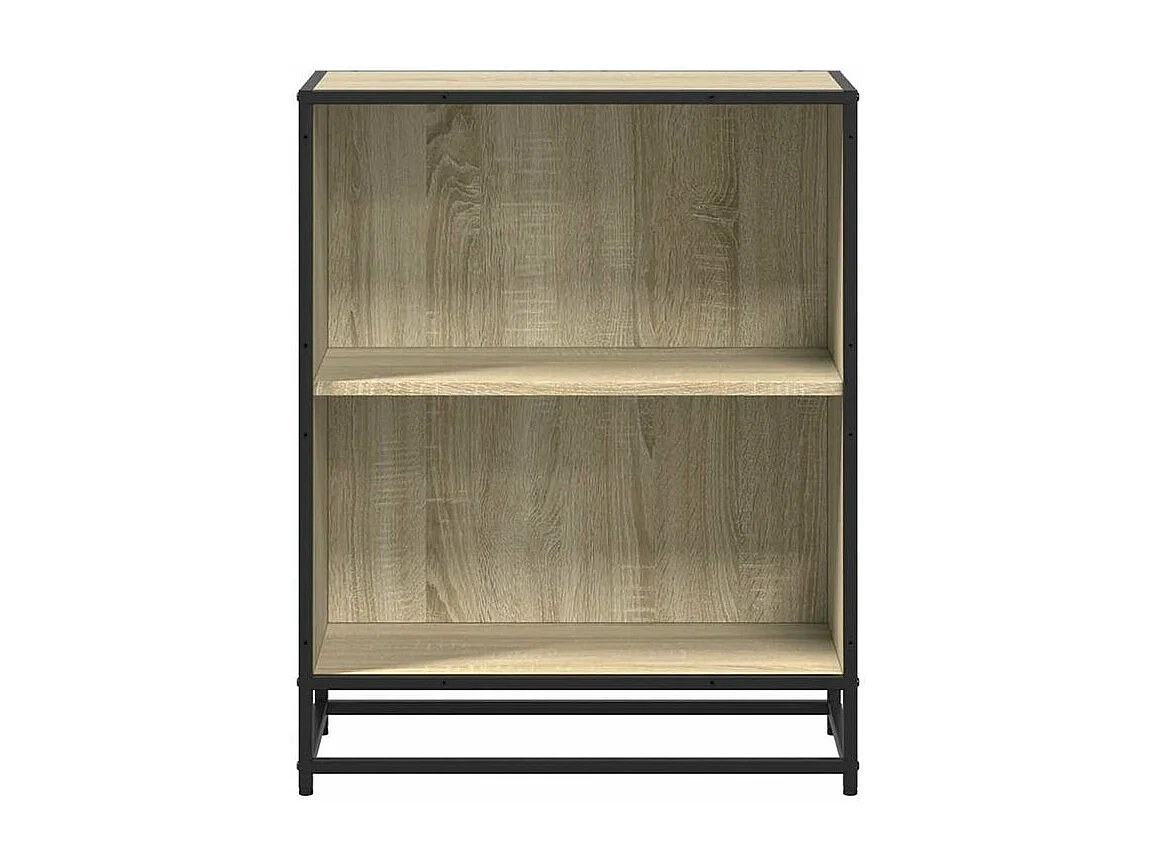 Petite étagère bibliothèque 2 niveaux Kalvani - Bois et metal noir-Couleur Chêne clair-Largeur 60 cm