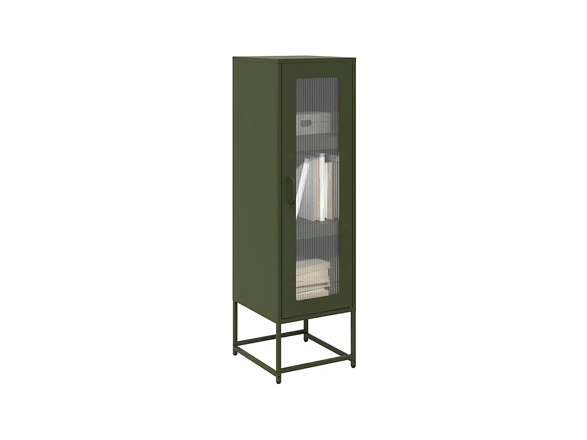 Meuble haut de rangement 1 porte 3 niveaux en métal Geko 36cm - Style Industriel-Couleur Vert olive