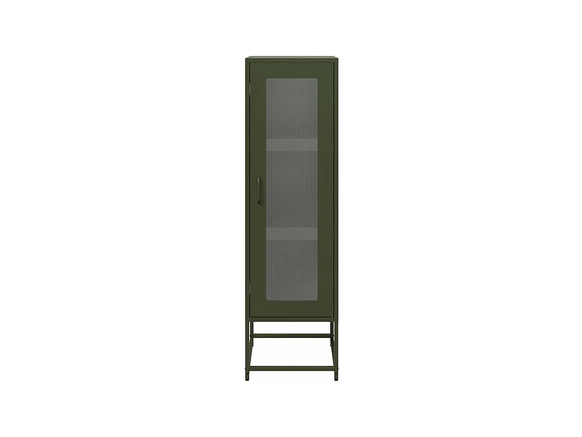 Meuble haut de rangement 1 porte 3 niveaux en métal Geko 36cm - Style Industriel-Couleur Vert olive