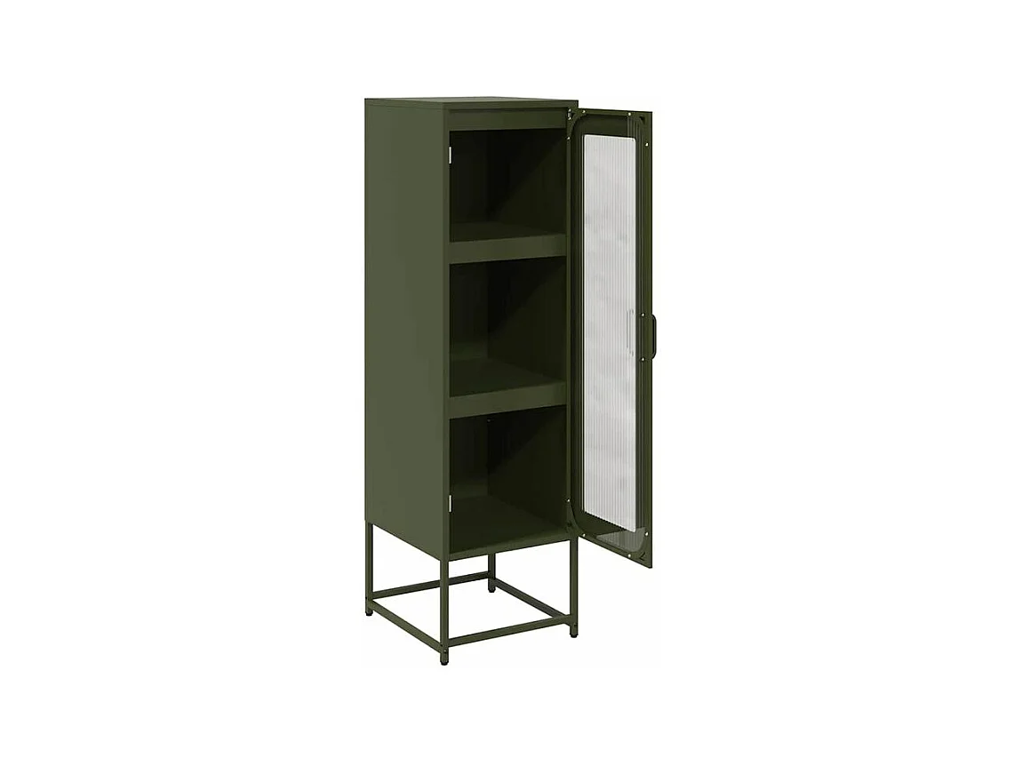 Meuble haut de rangement 1 porte 3 niveaux en métal Geko 36cm - Style Industriel-Couleur Vert olive