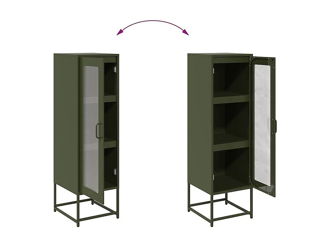 Meuble haut de rangement 1 porte 3 niveaux en métal Geko 36cm - Style Industriel-Couleur Vert olive