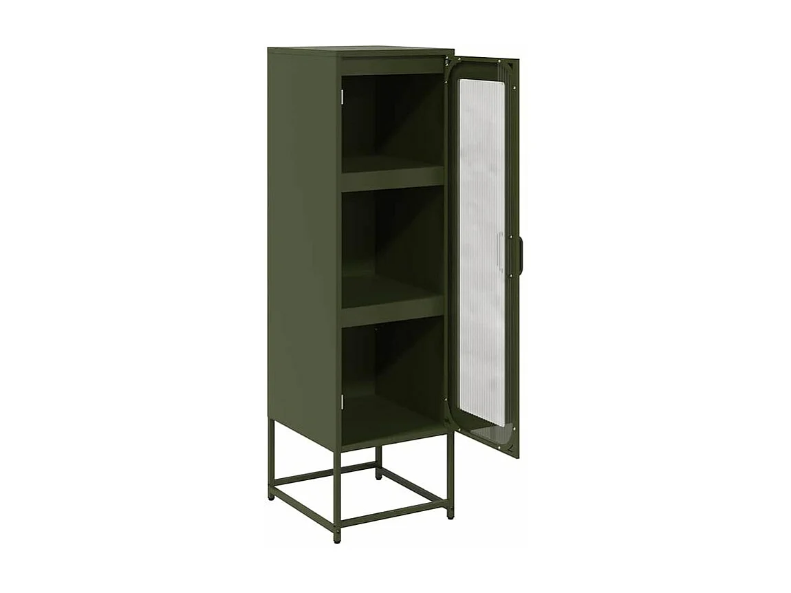 Meuble haut de rangement 1 porte 3 niveaux en métal Geko 36cm - Style Industriel-Couleur Vert olive