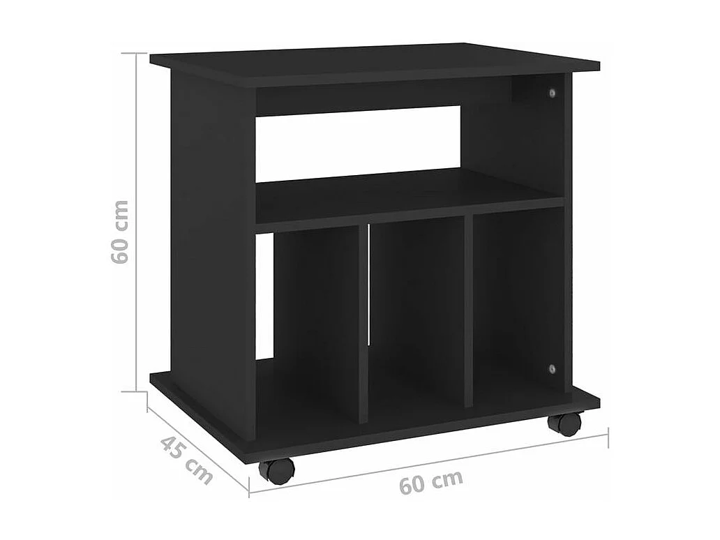 Petit meuble étagère à roulettes Ruka 60cm - Fonctionnel et moderne-Couleur Noir