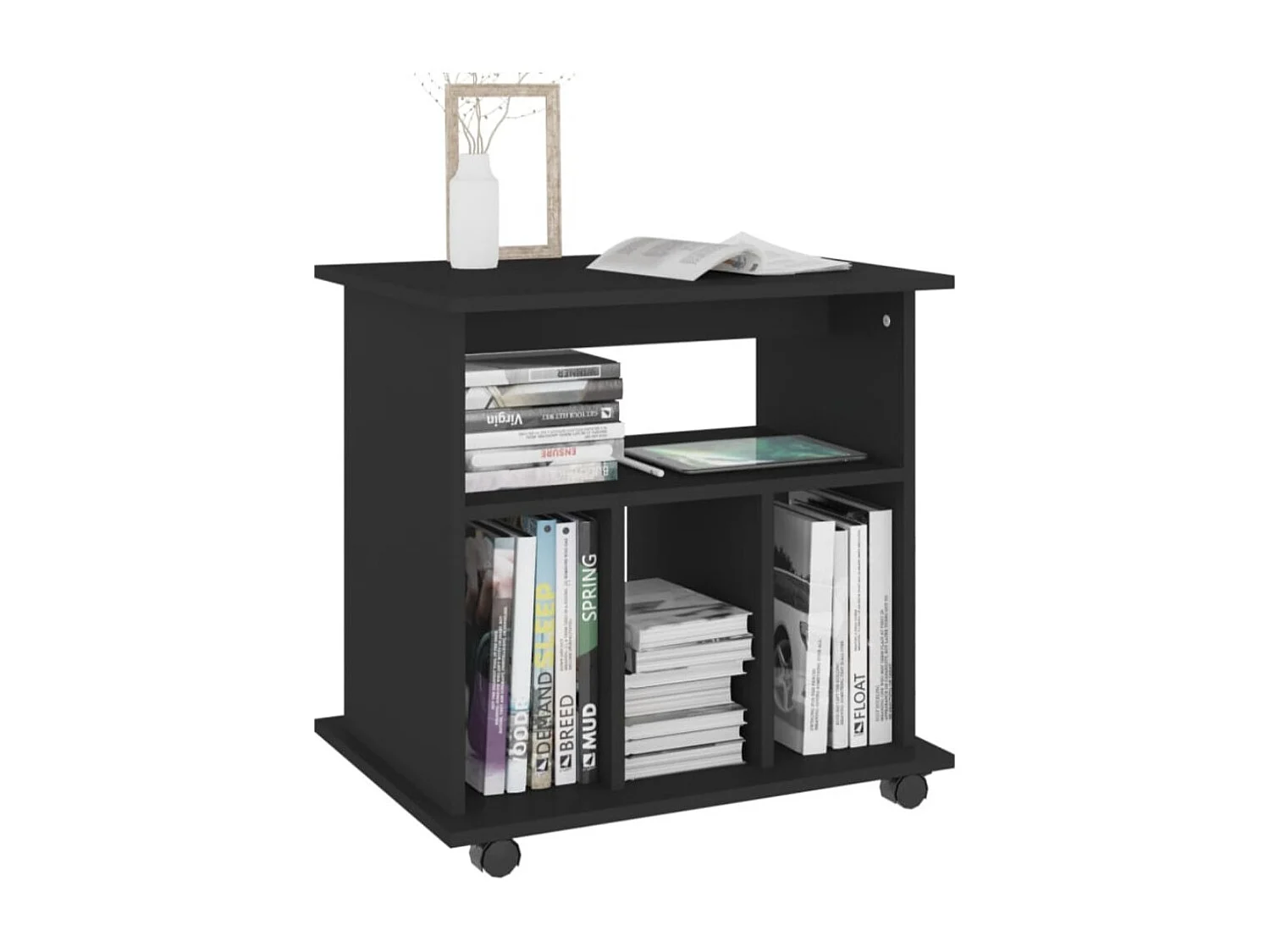 Petit meuble étagère à roulettes Ruka 60cm - Fonctionnel et moderne-Couleur Noir