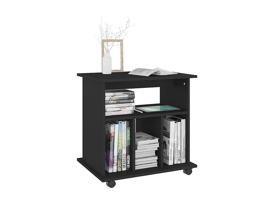 Petit meuble étagère à roulettes Ruka 60cm - Fonctionnel et moderne-Couleur Noir