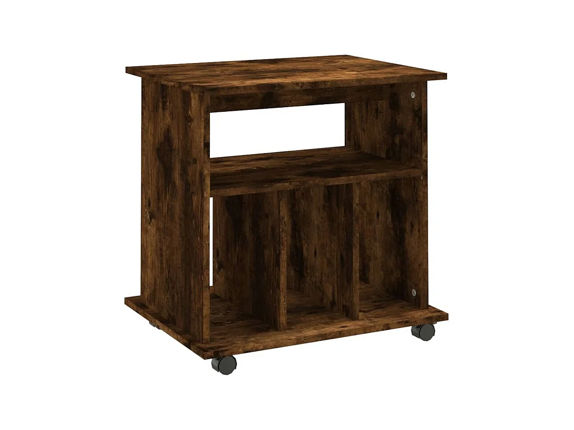 Petit meuble étagère à roulettes Ruka 60cm - Fonctionnel et moderne-Couleur Marron fumé