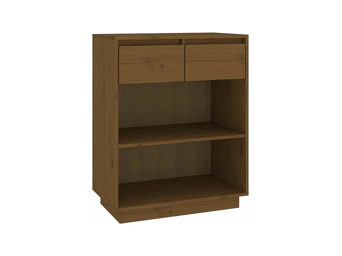 Petite étagère avec 2 tiroirs en bois massif de pin – Collection Vizion-Couleur Marron
