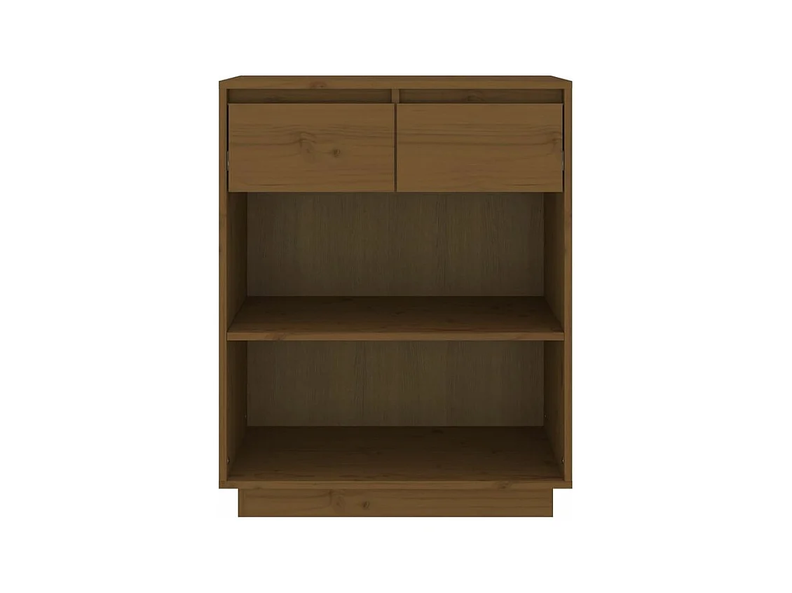 Petite étagère avec 2 tiroirs en bois massif de pin – Collection Vizion-Couleur Marron