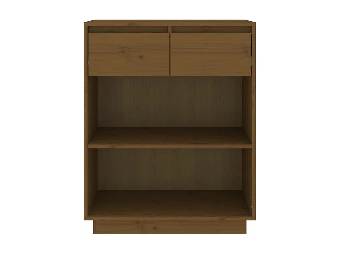 Petite étagère avec 2 tiroirs en bois massif de pin – Collection Vizion-Couleur Marron