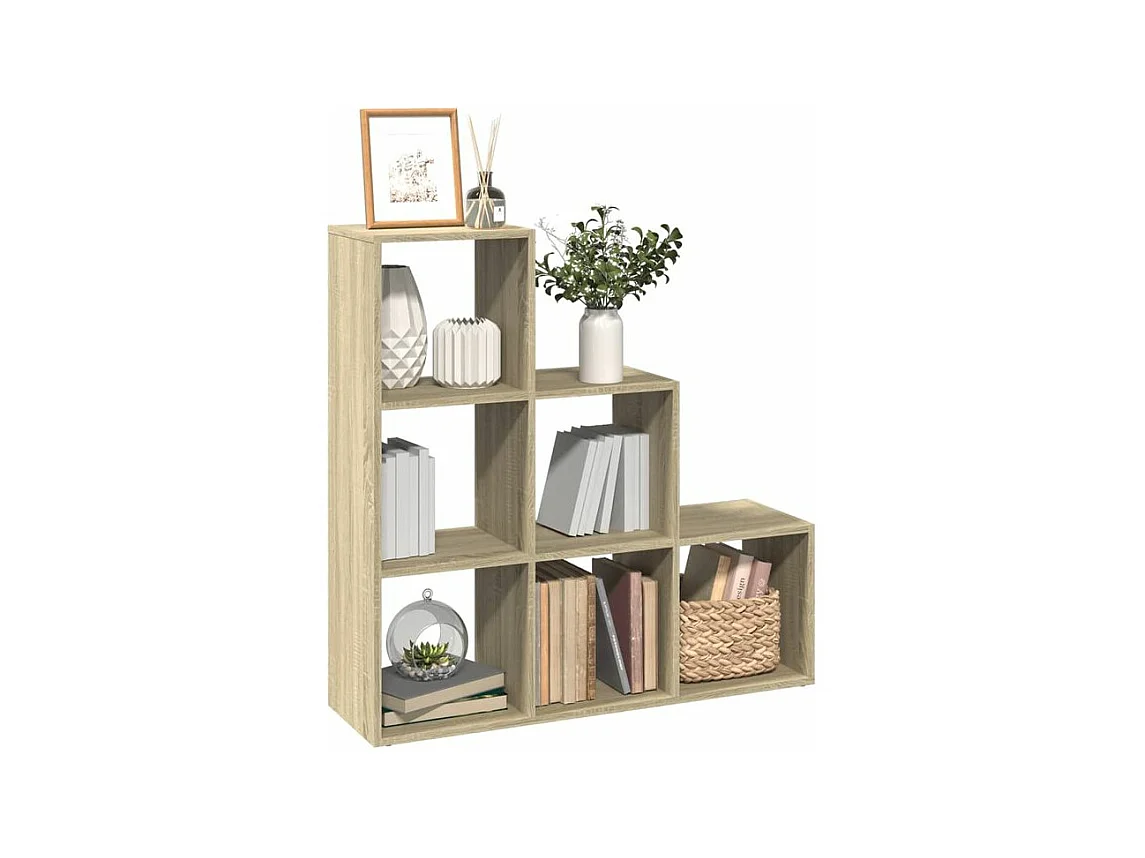 Étagère bibliothèque escalier 3 niveaux Kato 99cm - 6 niches-Couleur Chêne clair
