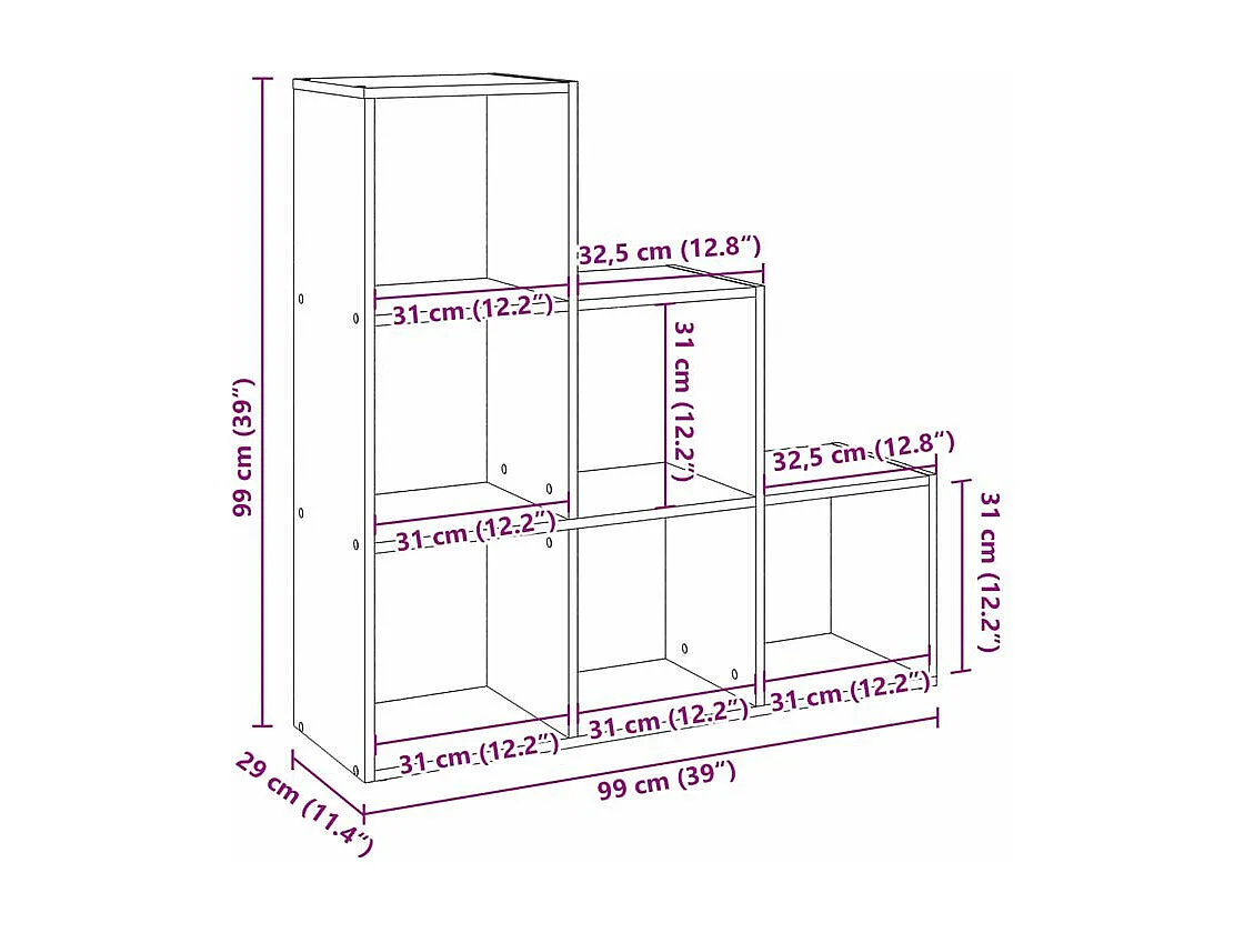 Étagère bibliothèque escalier 3 niveaux Kato 99cm - 6 niches-Couleur Chêne clair