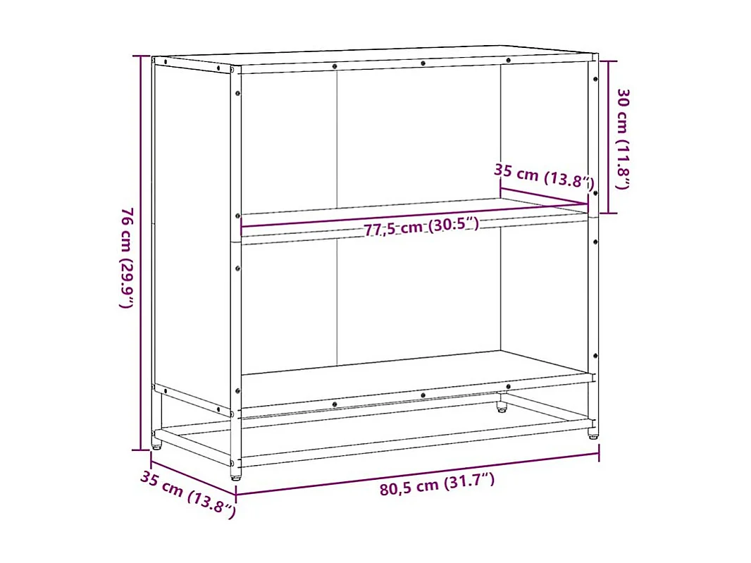 Petite étagère bibliothèque 2 niveaux Kalvani - Bois et metal noir-Couleur Noyer-Largeur 80 cm