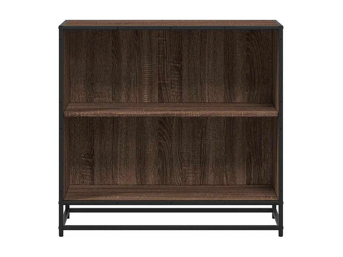 Petite étagère bibliothèque 2 niveaux Kalvani - Bois et metal noir-Couleur Noyer-Largeur 80 cm