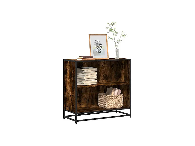 Petite étagère bibliothèque 2 niveaux Kalvani - Bois et metal noir-Couleur Marron fumé-Largeur 80 cm