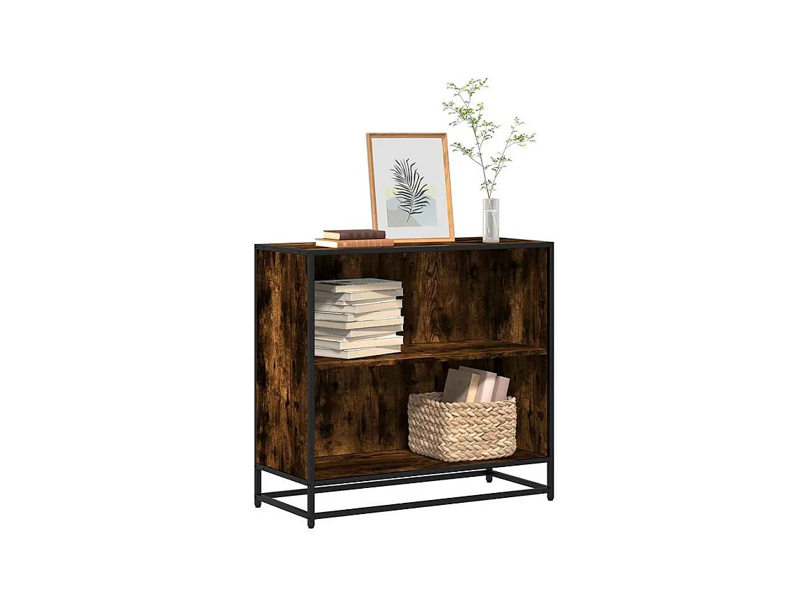 Petite étagère bibliothèque 2 niveaux Kalvani - Bois et metal noir-Couleur Marron fumé-Largeur 80 cm