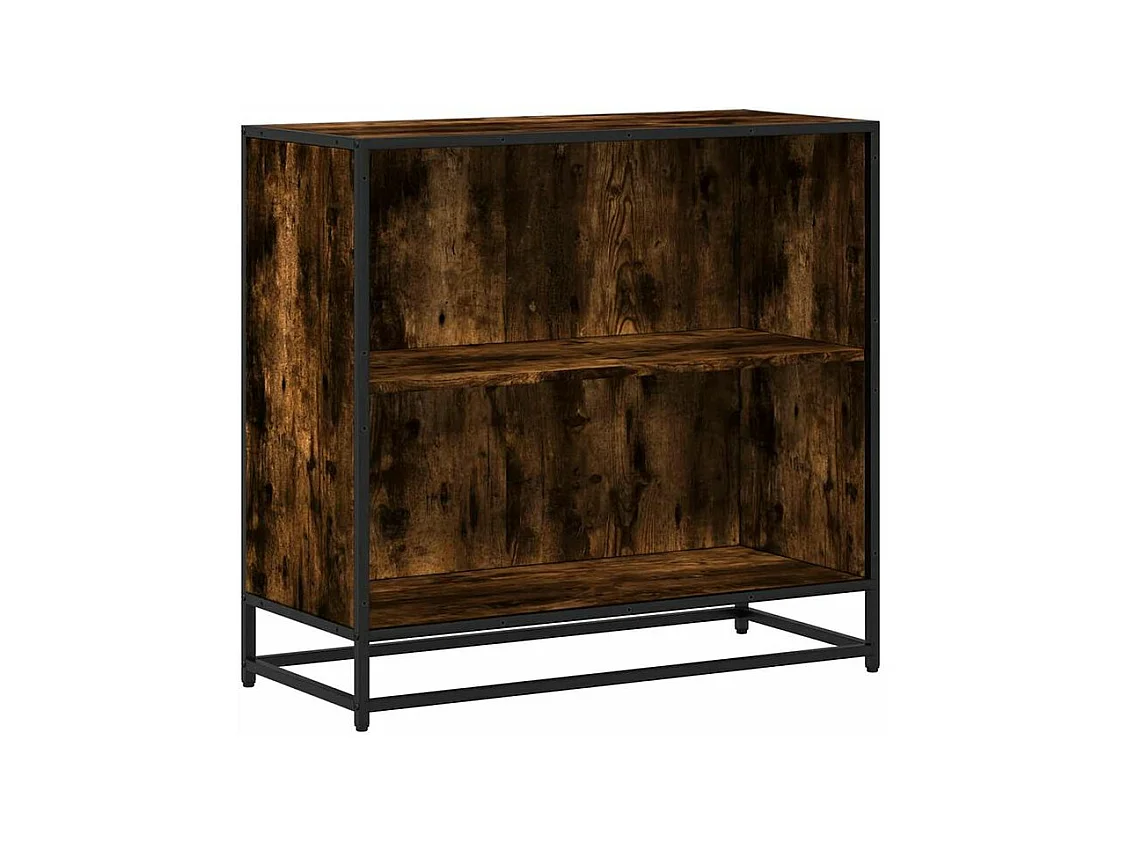 Petite étagère bibliothèque 2 niveaux Kalvani - Bois et metal noir-Couleur Marron fumé-Largeur 80 cm