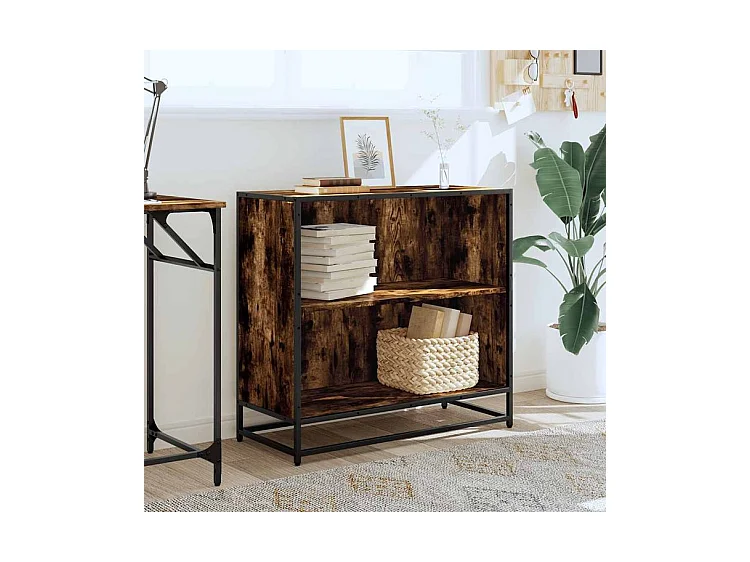 Petite étagère bibliothèque 2 niveaux Kalvani - Bois et metal noir-Couleur Marron fumé-Largeur 80 cm