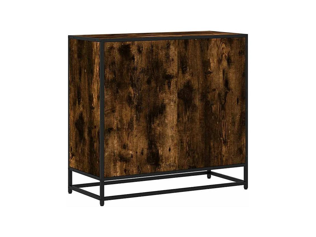 Petite étagère bibliothèque 2 niveaux Kalvani - Bois et metal noir-Couleur Marron fumé-Largeur 80 cm