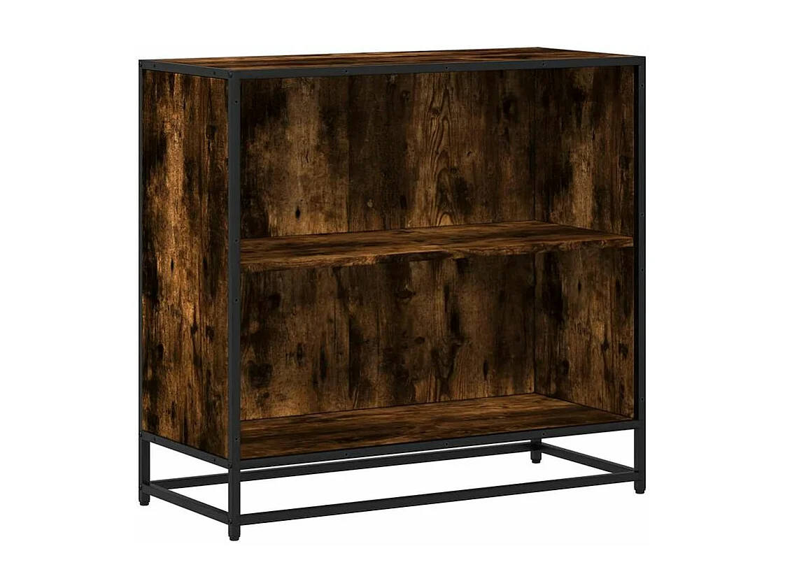 Petite étagère bibliothèque 2 niveaux Kalvani - Bois et metal noir-Couleur Marron fumé-Largeur 80 cm