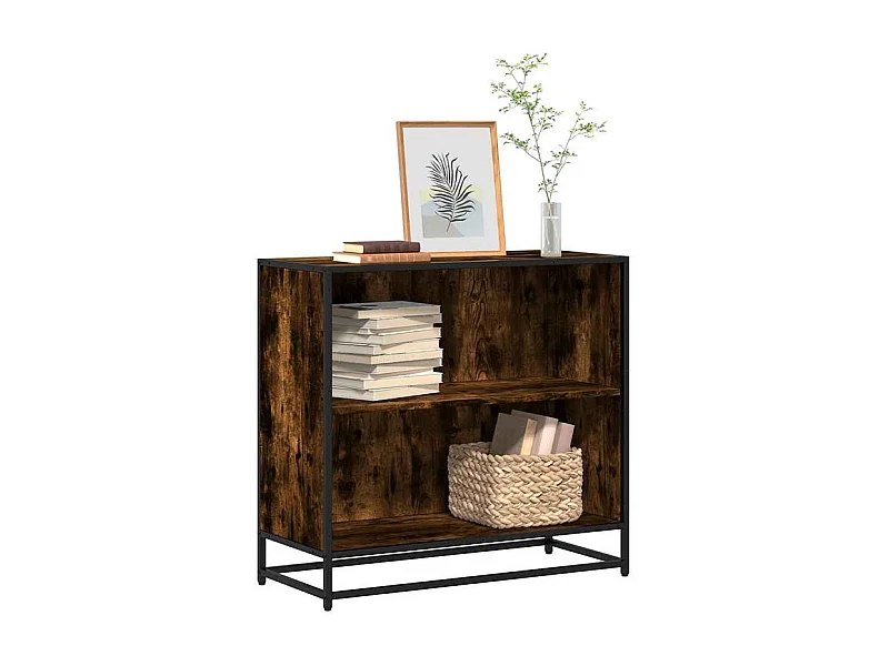 Petite étagère bibliothèque 2 niveaux Kalvani - Bois et metal noir-Couleur Marron fumé-Largeur 80 cm