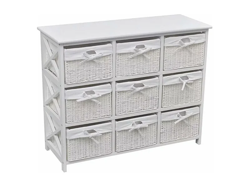 Étagère 9 tiroirs en paniers tissés paulownia massif clair Poupa