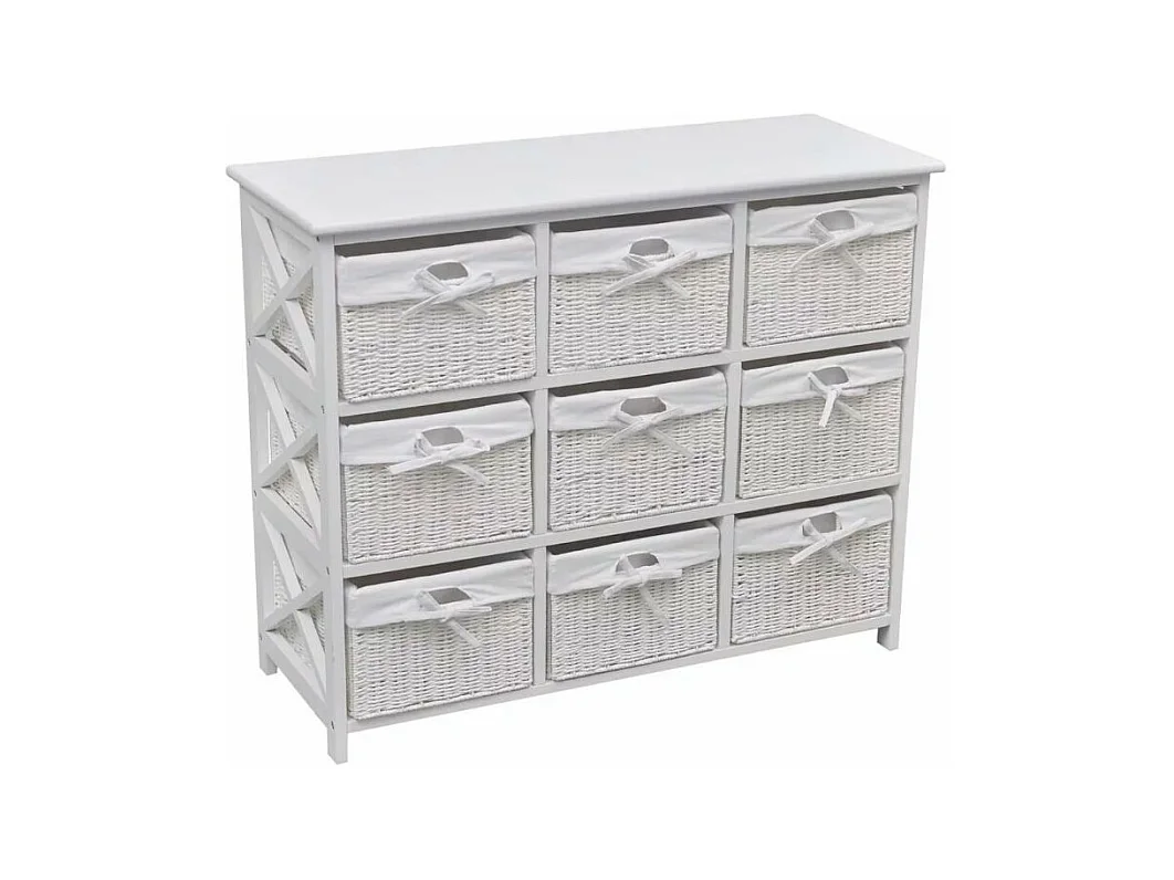 Étagère 9 tiroirs en paniers tissés paulownia massif clair Poupa