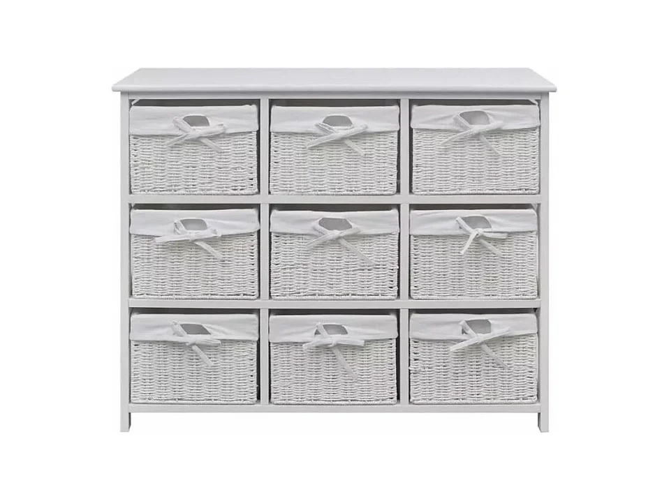 Étagère 9 tiroirs en paniers tissés paulownia massif clair Poupa