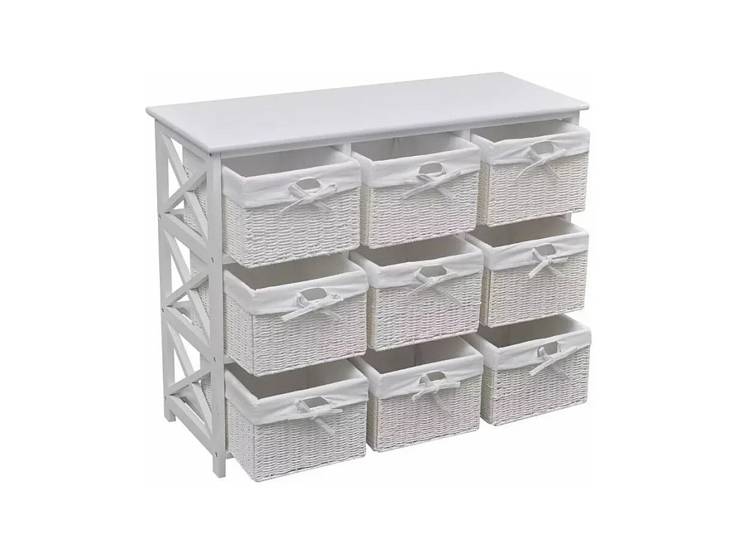 Étagère 9 tiroirs en paniers tissés paulownia massif clair Poupa