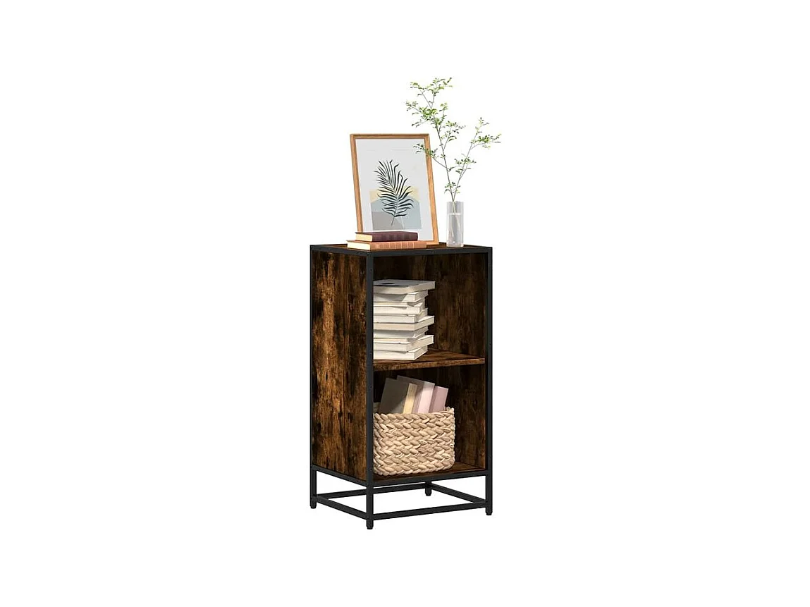 Petite étagère bibliothèque 2 niveaux Kalvani - Bois et metal noir-Couleur Marron fumé-Largeur 40 cm