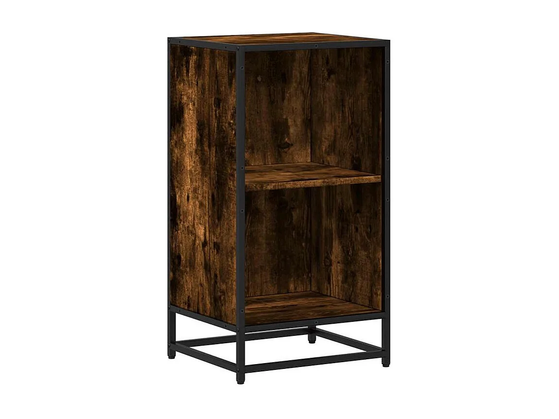 Petite étagère bibliothèque 2 niveaux Kalvani - Bois et metal noir-Couleur Marron fumé-Largeur 40 cm