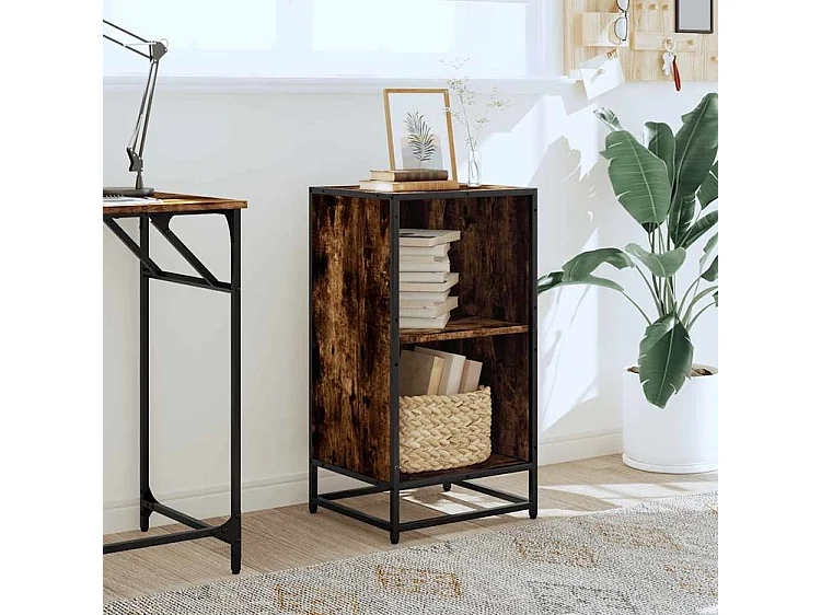 Petite étagère bibliothèque 2 niveaux Kalvani - Bois et metal noir-Couleur Marron fumé-Largeur 40 cm