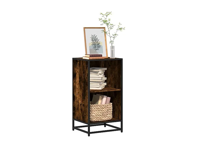 Petite étagère bibliothèque 2 niveaux Kalvani - Bois et metal noir-Couleur Marron fumé-Largeur 40 cm