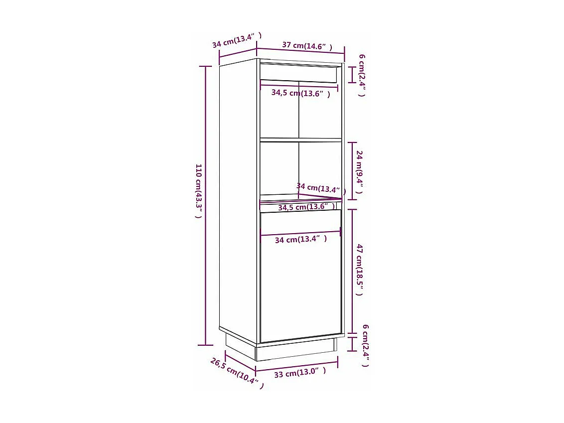 Meuble de rangement 1 porte 1 étagère Loupia 37cm - Bois pin massif-Couleur Naturel