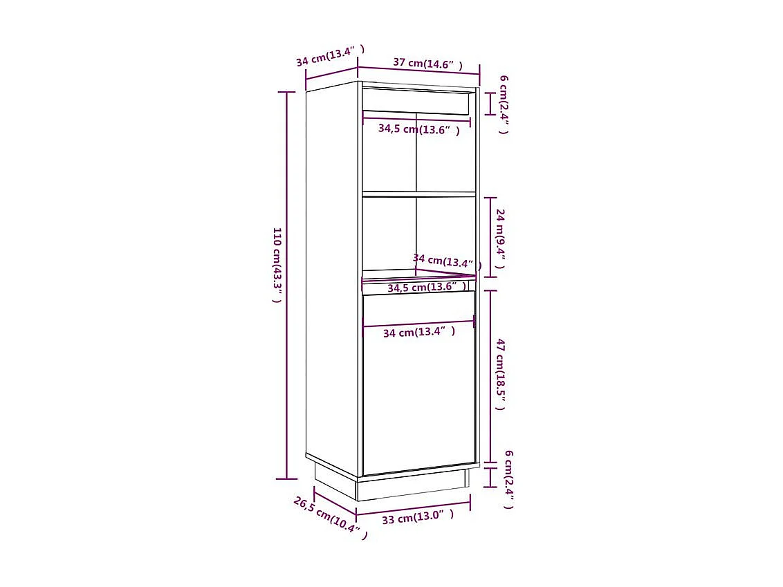 Meuble de rangement 1 porte 1 étagère Loupia 37cm - Bois pin massif-Couleur Naturel